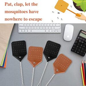 8 Pack 17" Leather Fly Swatter Manual Heavy Duty Flyswatter with Long Handle Rustic Wasp Swatter for Kitchen Home Indoor Outdoor Flies (Black, Brown, Metal Handle)