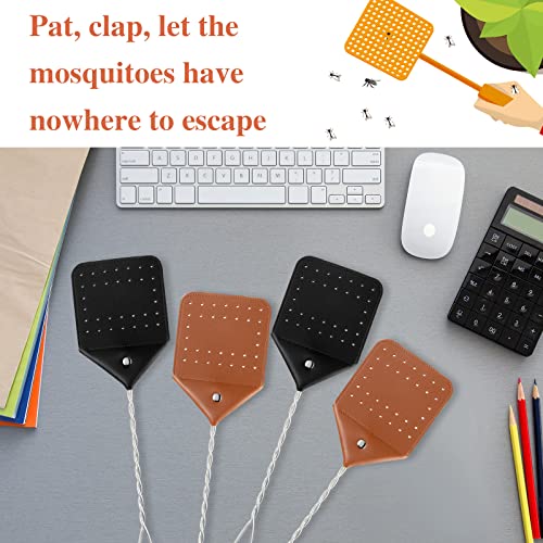 8 Pack 17" Leather Fly Swatter Manual Heavy Duty Flyswatter with Long Handle Rustic Wasp Swatter for Kitchen Home Indoor Outdoor Flies (Black, Brown, Metal Handle)