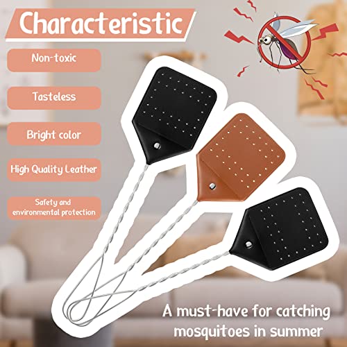 8 Pack 17" Leather Fly Swatter Manual Heavy Duty Flyswatter with Long Handle Rustic Wasp Swatter for Kitchen Home Indoor Outdoor Flies (Black, Brown, Metal Handle)