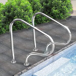 Sturdy Pool Safety Handrails Pool Handrails Swimming Pool Handrails Easy-to-Install Handrails 304 Stainless Steel Reinforced Base Spas Stair Handrails for Garden Backyard Pools