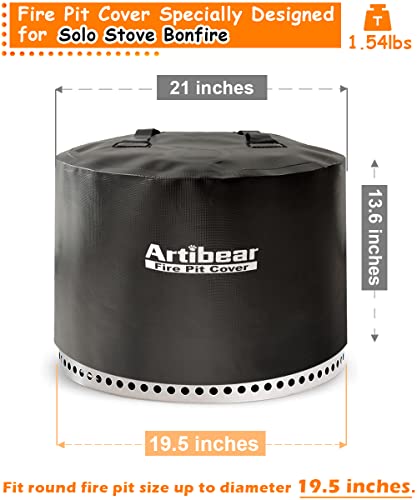 Artibear Outdoor Fire Pit Protective Shelter Cover Compatible for Solo Stove Bonfire, 21 Inch Round, Black