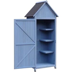 outdoor storage shed, wooden garden house tool box farm implement storage room sundries storage cabinet with workstation and waterproof asphalt roof,e