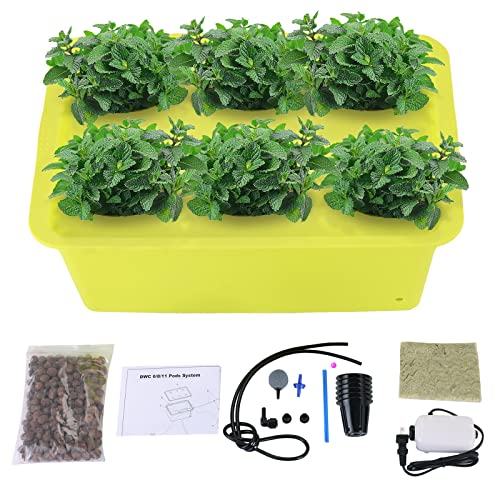 MYFULLY Hydroponic System Growing Kit | Plants Herb Garden Starter Set DIY Self Watering Indoor Hydroponics Tools with Large Bubble Stone Rockwool Bucket Air Pump (6 Sites)