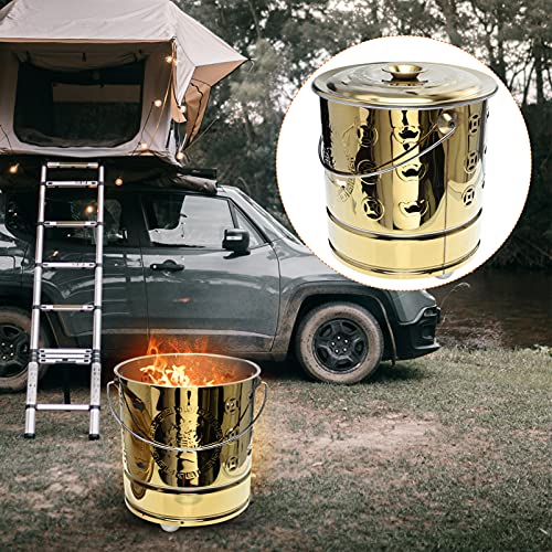 DOITOOL Fire Pit Stainless Steel Burn Barrel Money Incinerator Bucket Fire Pit Metal Garden Fire Cage for Backyard Garden Paper Leaf Trash Wood with Lid Metal Ice Bucket