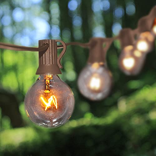 GOOTHY Outdoor String Lights, 25FT Hanging Patio Lights String with 27 G40 Clear Globe Bulbs (2 Spare), Connectable Globe String Lights for Indoor Outdoor Garden Commercial Decor, C7/E12 Base - Brown