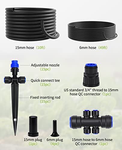 HIRALIY 59FT Garden Watering System, Drip Irrigation Kits for Plants, New Quick Connector, Blank Distribution Tubing, Saving Water Automatic Irrigation Equipment for Patio Lawn