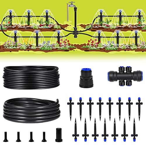 HIRALIY 59FT Garden Watering System, Drip Irrigation Kits for Plants, New Quick Connector, Blank Distribution Tubing, Saving Water Automatic Irrigation Equipment for Patio Lawn