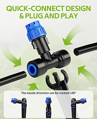 HIRALIY 59FT Garden Watering System, Drip Irrigation Kits for Plants, New Quick Connector, Blank Distribution Tubing, Saving Water Automatic Irrigation Equipment for Patio Lawn