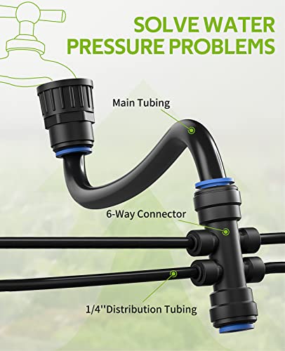 HIRALIY 59FT Garden Watering System, Drip Irrigation Kits for Plants, New Quick Connector, Blank Distribution Tubing, Saving Water Automatic Irrigation Equipment for Patio Lawn