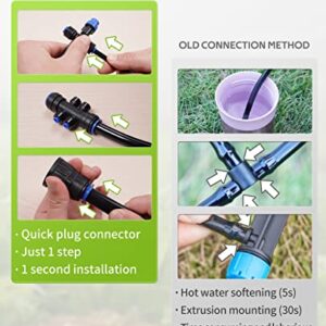 HIRALIY 59FT Garden Watering System, Drip Irrigation Kits for Plants, New Quick Connector, Blank Distribution Tubing, Saving Water Automatic Irrigation Equipment for Patio Lawn