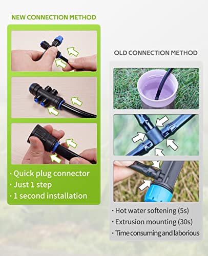 HIRALIY 59FT Garden Watering System, Drip Irrigation Kits for Plants, New Quick Connector, Blank Distribution Tubing, Saving Water Automatic Irrigation Equipment for Patio Lawn