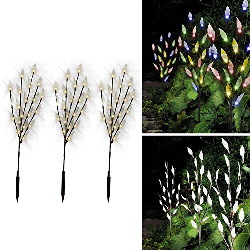 Houseen Solar Outdoor ​Garden Lights ​​, Set of 3 Solar Powered Tree Branch Twig Leaf LED Fairy Lights Outdoor Garden Pathway Light for Walkway, Yard, Lawn