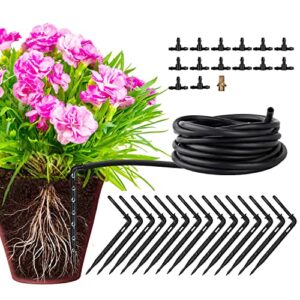upgraded drip irrigation kit, 1/4 inch 32ft silicone house with stabilized drip emitters and connectors, garden watering system for raised garden bed, yard, lawn or indoor