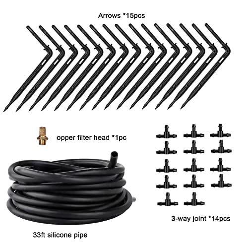 Upgraded Drip Irrigation Kit, 1/4 inch 32ft Silicone House with Stabilized Drip Emitters and Connectors, Garden Watering System for Raised Garden Bed, Yard, Lawn or Indoor