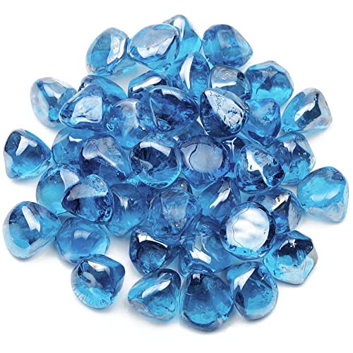 Li Decor 10 Pound Fire Glass Diamonds 1 Inch Fire Pit Glass Fire Glass Rocks for Gas Fireplace Margarita Azure Luster Blue