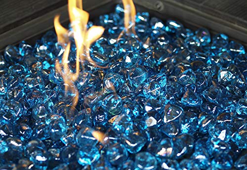 Li Decor 10 Pound Fire Glass Diamonds 1 Inch Fire Pit Glass Fire Glass Rocks for Gas Fireplace Margarita Azure Luster Blue