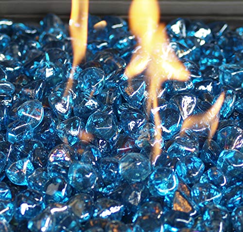 Li Decor 10 Pound Fire Glass Diamonds 1 Inch Fire Pit Glass Fire Glass Rocks for Gas Fireplace Margarita Azure Luster Blue