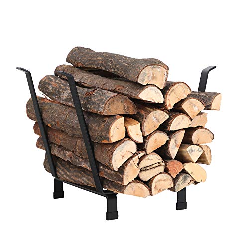 PHI VILLA 20 Inches Indoor/Outdoor Firewood Rack Fireplace Log Carriers & Holders Wood Burning Stove Accessories, Black