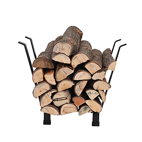 PHI VILLA 20 Inches Indoor/Outdoor Firewood Rack Fireplace Log Carriers & Holders Wood Burning Stove Accessories, Black