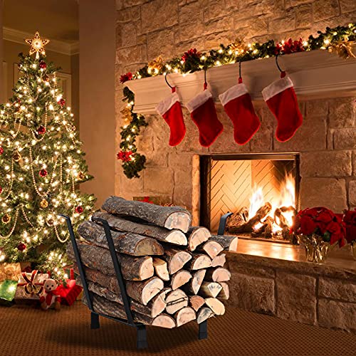 PHI VILLA 20 Inches Indoor/Outdoor Firewood Rack Fireplace Log Carriers & Holders Wood Burning Stove Accessories, Black