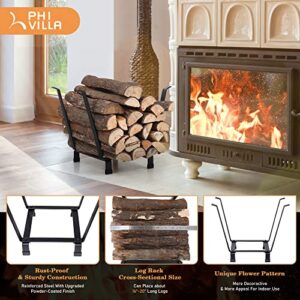 PHI VILLA 20 Inches Indoor/Outdoor Firewood Rack Fireplace Log Carriers & Holders Wood Burning Stove Accessories, Black