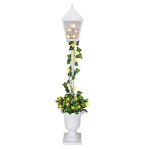 greatday 3.5-feet home decorated pre-lit lamp post with artificial plants and 20 led lights with timer by batteries operated for front door,entryway, patio porch home decorations,garden use