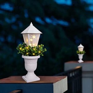 GREATDAY 3.5-feet Home Decorated Pre-Lit Lamp Post with Artificial Plants and 20 LED Lights with Timer by Batteries Operated for Front Door,Entryway, Patio Porch Home Decorations,Garden Use