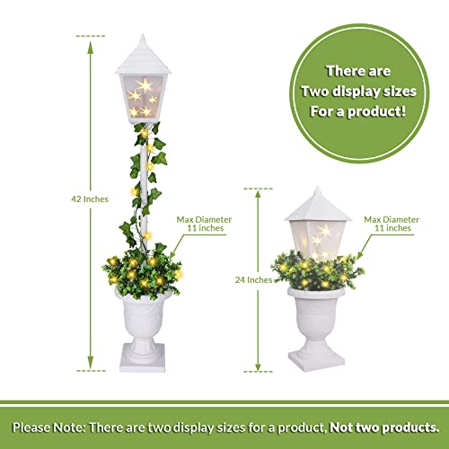 GREATDAY 3.5-feet Home Decorated Pre-Lit Lamp Post with Artificial Plants and 20 LED Lights with Timer by Batteries Operated for Front Door,Entryway, Patio Porch Home Decorations,Garden Use