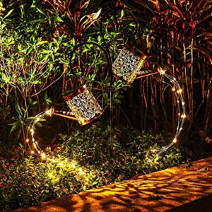 solar watering can lights, 2 pack solar lanterns outdoor hanging waterproof metal yard art lights decor for patio, garden, pathway, flowerbed, outdoor gardening gifts – 8 modes (watering can lights)
