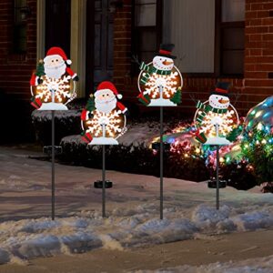 Spiareal 4 Pack Christmas Metal Lights Outdoor Solar Stake Light Snowman Christmas Garden Stake Light with Warm Lights Solar Christmas Yard Decor for Garden Lawn Pathway Holiday Winter (Lovely Style)