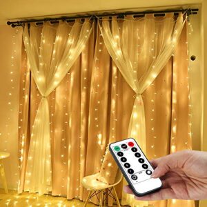 yeoleh string lights curtain,usb powered fairy lights for party bedroom wall,8 modes & ip64 waterproof ideal for outdoor wedding home garden christmas decor (warm white,7.9ft x 5.9ft)