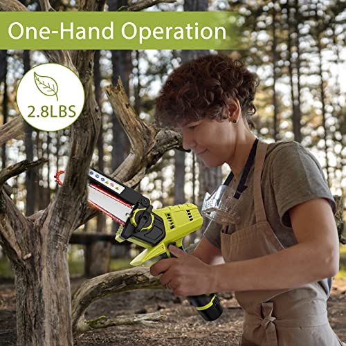 HAJACK Mini Chainsaw, 6-Inch Electric Cordless Chainsaw with 2 Batteries & 2 Chains, Power Chain Saws with Power Indicator, Portable Handheld Chainsaw for Trimming & Cutting, Small Battery Chainsaw