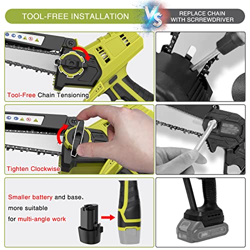 HAJACK Mini Chainsaw, 6-Inch Electric Cordless Chainsaw with 2 Batteries & 2 Chains, Power Chain Saws with Power Indicator, Portable Handheld Chainsaw for Trimming & Cutting, Small Battery Chainsaw