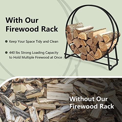 Goplus 41 Inch Firewood Log Hoop, Tubular Steel Log Holder, Heavy Duty Wood Storage Rack for Outdoor & Indoor, Fireplace Pit
