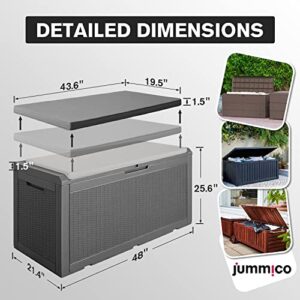 JUMMICO 100 Gallon Large Resin Deck Box Waterproof Outdoor Indoor Storage Box Imitation Rattan Storage Lockable Container for Garden Pool Cushions Patio Furniture (Gray)