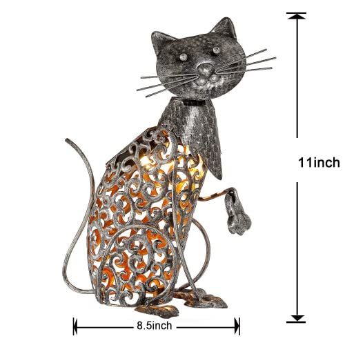 Nature's porter Silver Cat and Dog Figurine Metal Material Solar Powered Outdoor Garden LED Lights for Yard Patio Lawn Landscape Pathway Decorations(2 Packs)