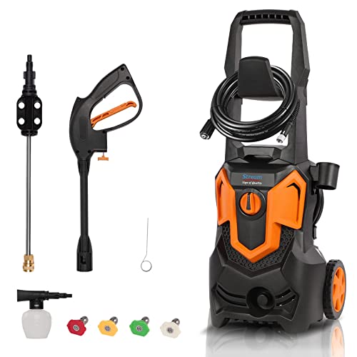 Max. 3000PSI 1.8GPM Electric Pressure Washer Power Washer, High Pressure Washer with Spray Gun 4 Nozzle Adapter and Soap Nozzle for Cleaning Garden Car Patio Fence Yard Driveways