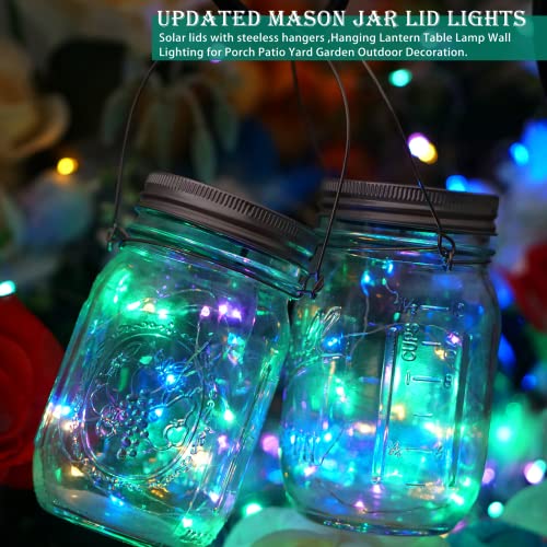 SunKite Solar Mason Jar Lights, 8 Pack 15 LED Waterproof Fairy Firefly Jar Lids String Lights with Hangers(NO Jars), Patio Yard Garden Wedding Easter Decoration - Multicolor