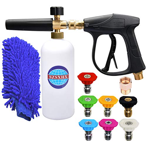 SZSXHX S400 Foam Cannon Gun 3000 PSI High Pressure Washer Foam Wash Gun Car Washer Gun With 7 Nozzles 1 M22 Adapter 1 Coral glove