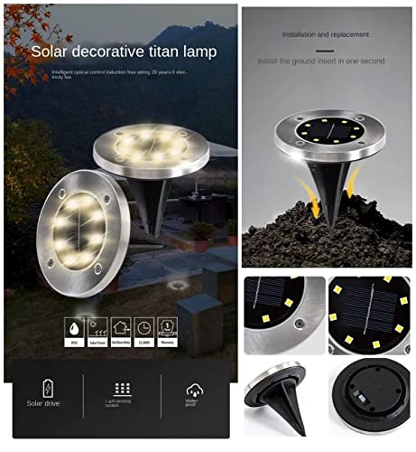 （8 Pack） Solar Ground Lights, 8LED Solar Powered Disk Lights Outdoor Waterproof Garden Light ，Landscape ，Lighting for， Yard Deck，Lawn，Patio Pathway，Walkway (White,Warm Colors，Color) (Multi-Colored)