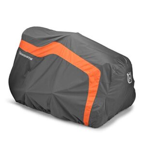 Husqvarna 54-Inch Full-Size Lawn Tractor Cover For Models: YT48CS, GT54CS, YT42LS, YT46LS, YT42DXLS, YT48DXLS, GT52XLS, GT52XLSi, GT54LS, Water-Resistant Riding Lawn Mower Accessories, Orange/Gray