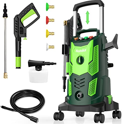 Homdox 1800W Electric Pressure Washer, 2.2GPM High Power Washer, Powerful Machine with 360°Spinner Spinner Wheel, Iron Spray Lance, Self Assembled, for Patio, Garden, and Car Cleaning(Green)