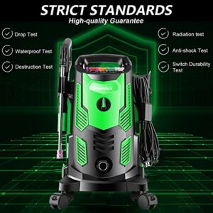 Homdox 1800W Electric Pressure Washer, 2.2GPM High Power Washer, Powerful Machine with 360°Spinner Spinner Wheel, Iron Spray Lance, Self Assembled, for Patio, Garden, and Car Cleaning(Green)