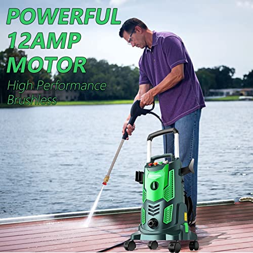 Homdox 1800W Electric Pressure Washer, 2.2GPM High Power Washer, Powerful Machine with 360°Spinner Spinner Wheel, Iron Spray Lance, Self Assembled, for Patio, Garden, and Car Cleaning(Green)