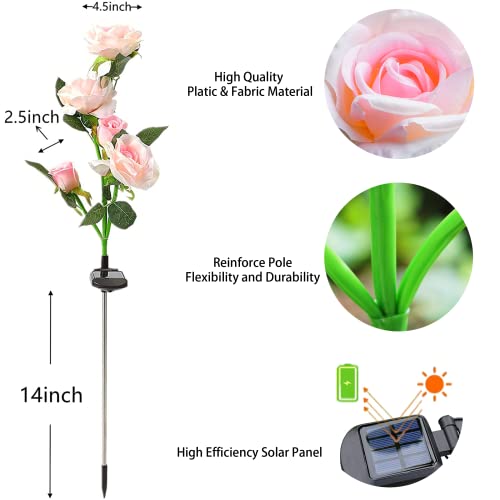 SmilingTown Solar Flower Lights Garden Decorations Outdoor Waterproof [Updated] 2 Packs 10 Pink Roses Solar Decorative Stake Lights for Patio Pathway Yard Lawn Decor Gifts