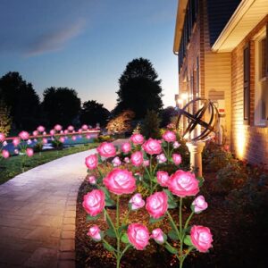 SmilingTown Solar Flower Lights Garden Decorations Outdoor Waterproof [Updated] 2 Packs 10 Pink Roses Solar Decorative Stake Lights for Patio Pathway Yard Lawn Decor Gifts