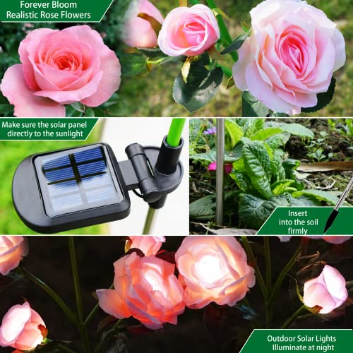 SmilingTown Solar Flower Lights Garden Decorations Outdoor Waterproof [Updated] 2 Packs 10 Pink Roses Solar Decorative Stake Lights for Patio Pathway Yard Lawn Decor Gifts