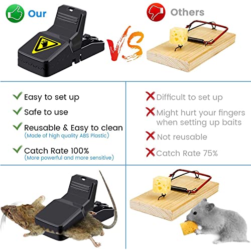 Mouse Trap, Rats Mice Trap That Work Mice Snap Trap 100% Remove Mouse Catcher - Quick Effective Sanitary Reusable Easy Setup,Safe for Families and Pet,Home Indoor Outdoor Use - 12 Pack