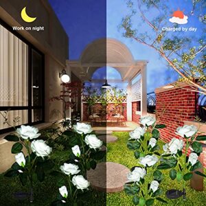 Anordsem 2 Pack Solar Rose Flower Lights, Upgrade Flower Lights Outdoor, Waterproof Solar Garden Stake Lights, Decorative Landscape Lights with 6 Rose Flowers for Backyard, Party, Pathway (White)