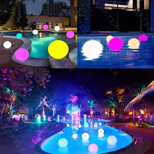 LOFTEK 16-inch LED Dimmable Floating Pool Lights Ball, Cordless Night Light with Remote（1P）+Solar Fence Lights Outdoor, Solar Wall Deck Lights Led Garden Decorative Lighting （4P）